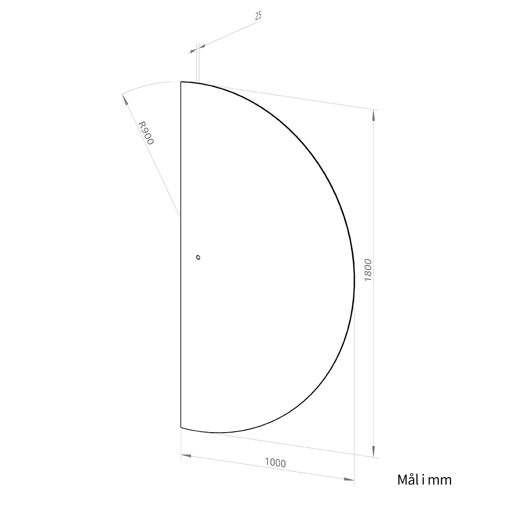 Halvsirkelformet speil med LED-lys 100x180 cm (Høyrevendt)