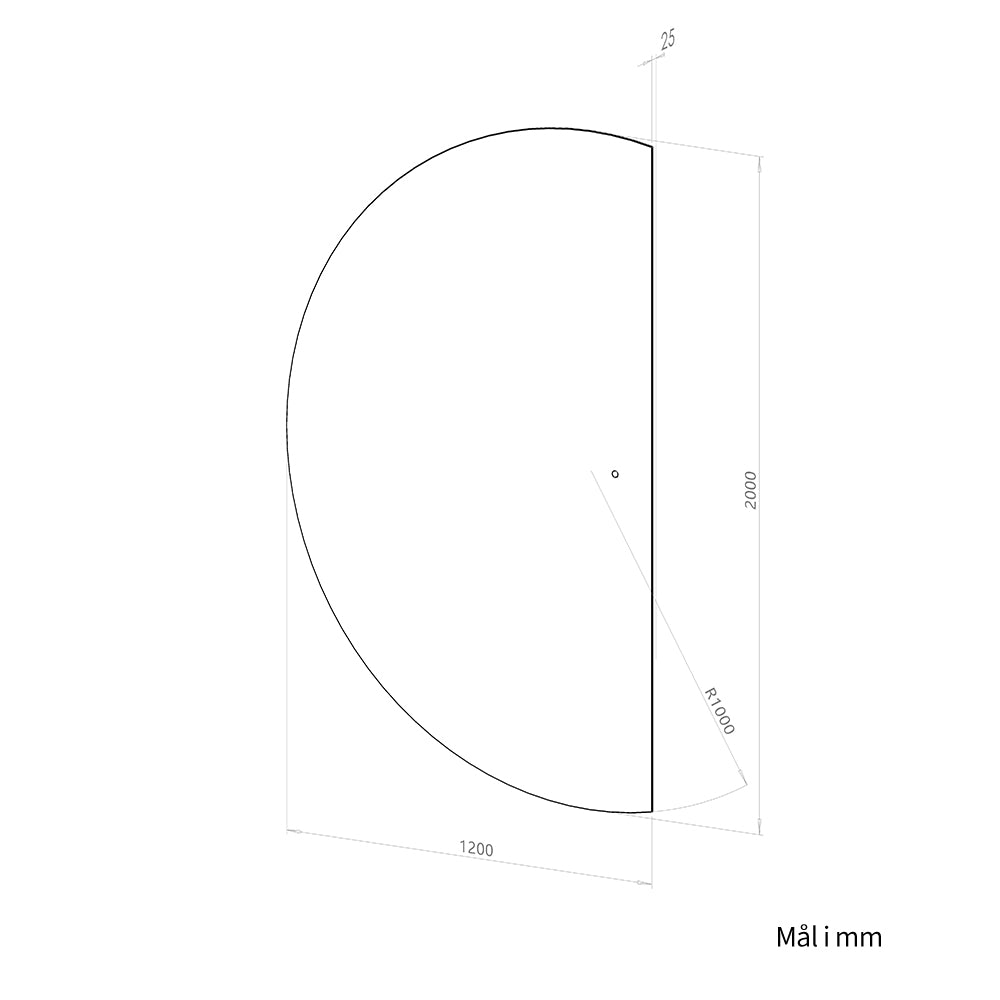 Halvsirkelformet speil med LED-lys 120x200 cm (Venstreorientert)