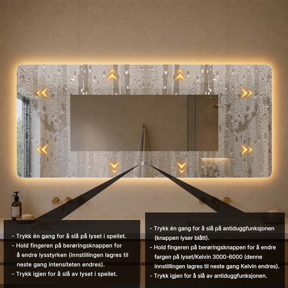 Rektangulært Speil med LED-Lys og Antidugg 180x80 cm