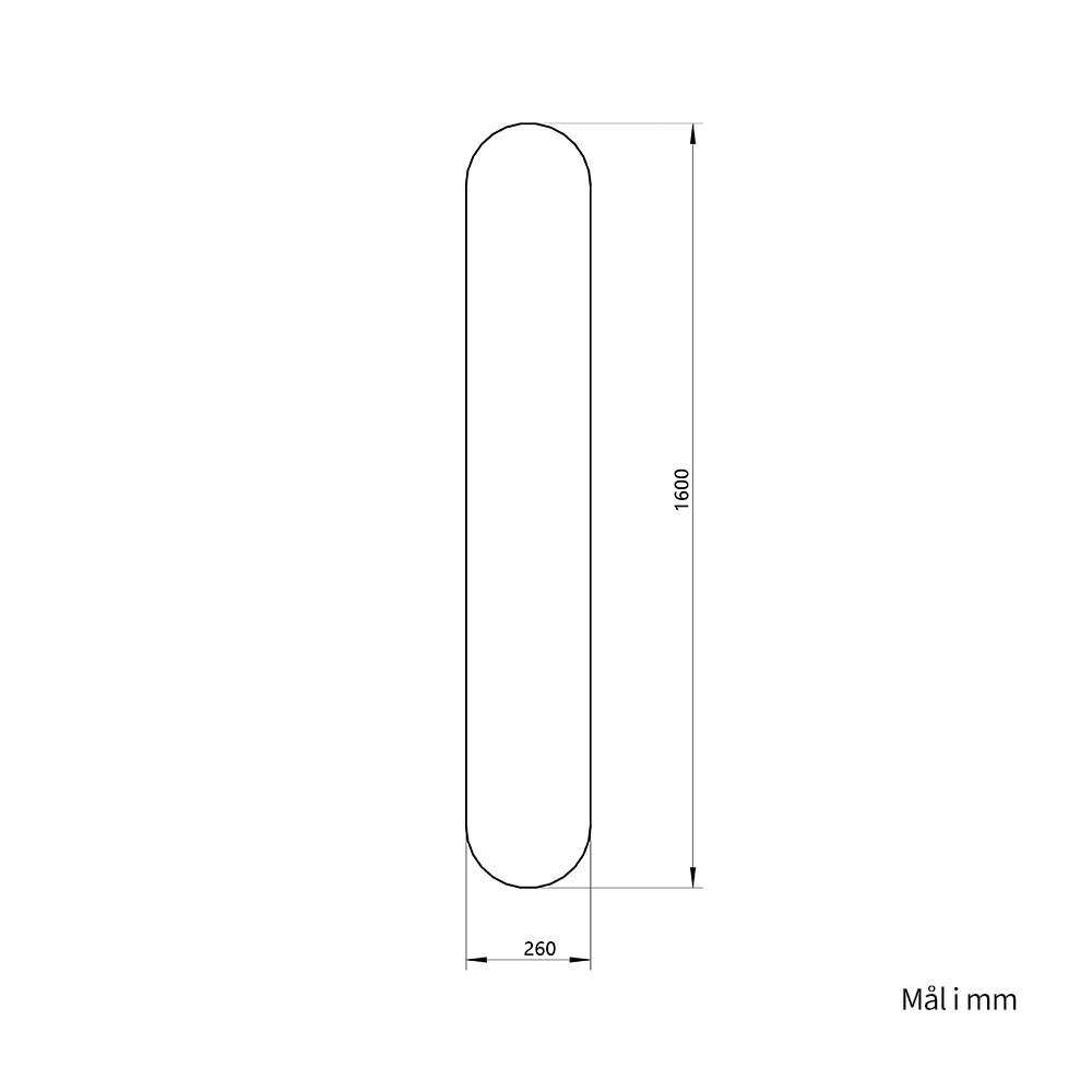 Ovalt helfigur speil 26x160 cm - Svart ramme