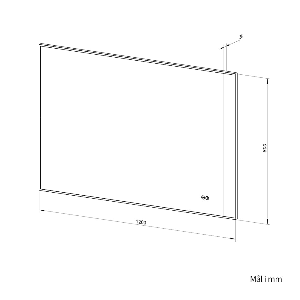 Rektangulært Speil med LED-lys og Antidugg 120x80 cm - Svart ramme 90º