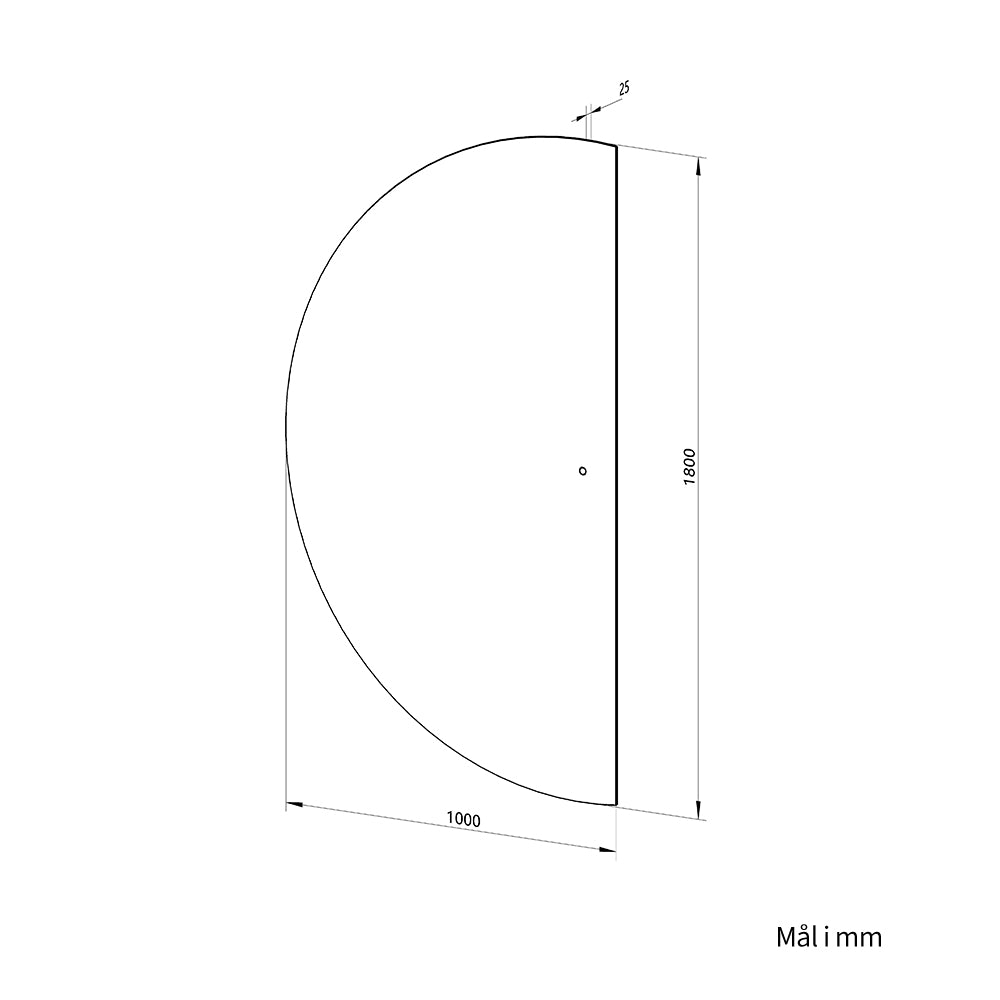 Halvsirkelformet speil med LED-lys 100x180 cm (Venstrevendt)