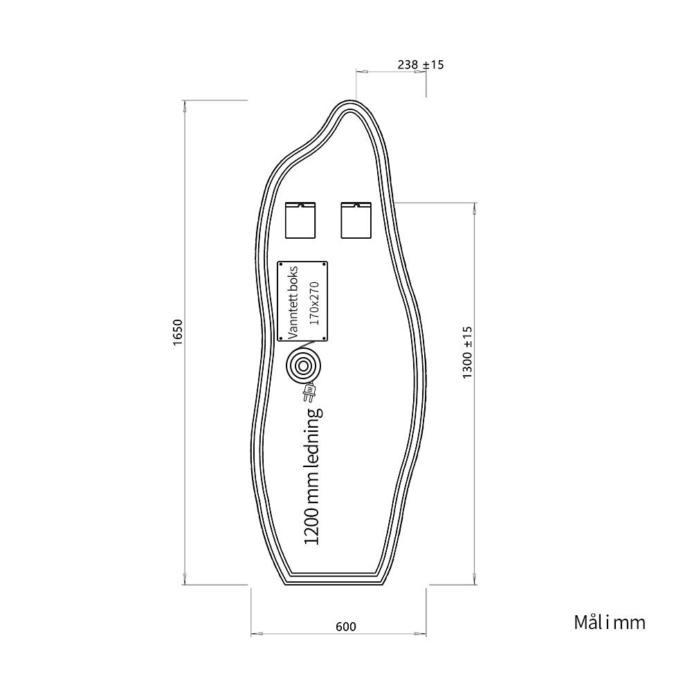 Organisk Helfigur speil med LED-lys til Vegg 60x165 cm