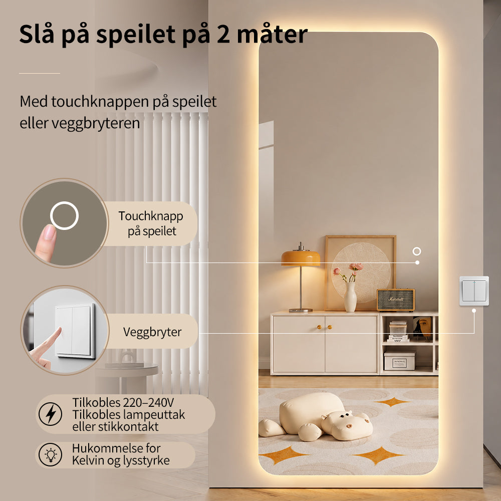 Helfigur Speil med LED-lys 70x170 cm