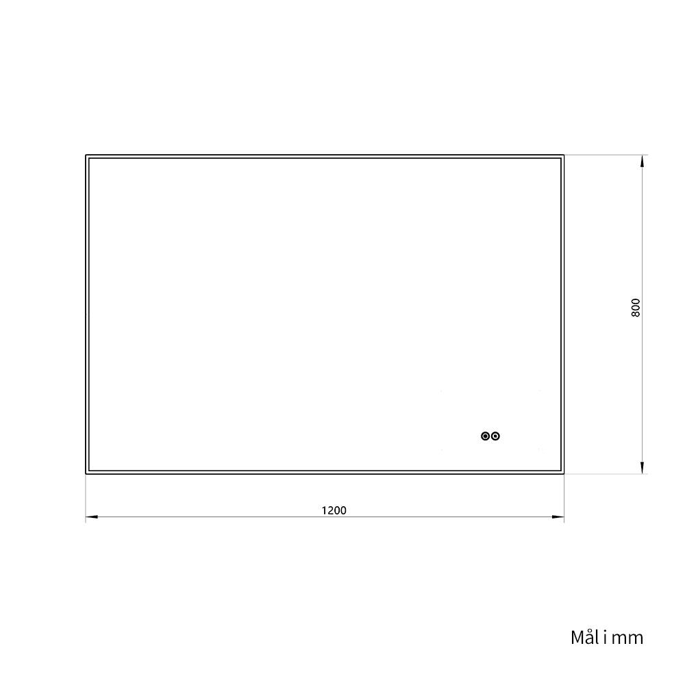 Rektangulært Speil med LED-lys og Antidugg 120x80 cm - Svart ramme 90º