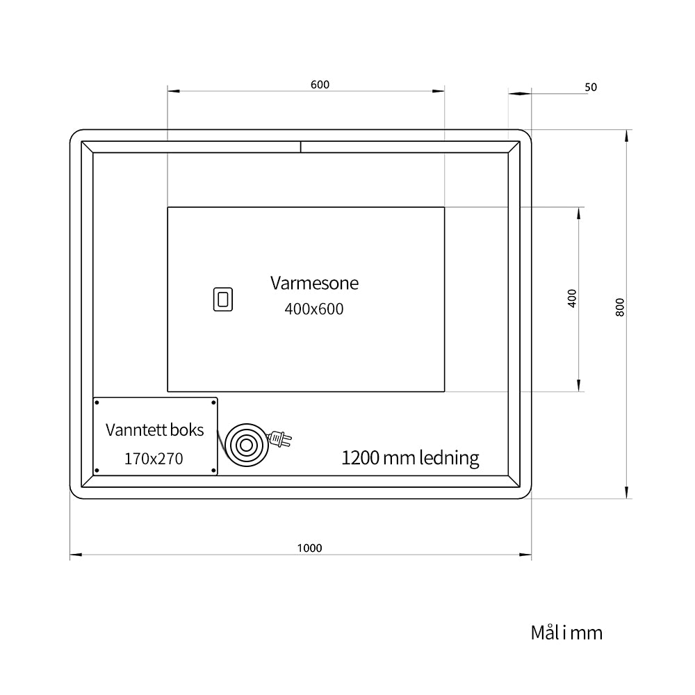 Rektangulært Speil med LED-lys og Antidugg 100x80 cm