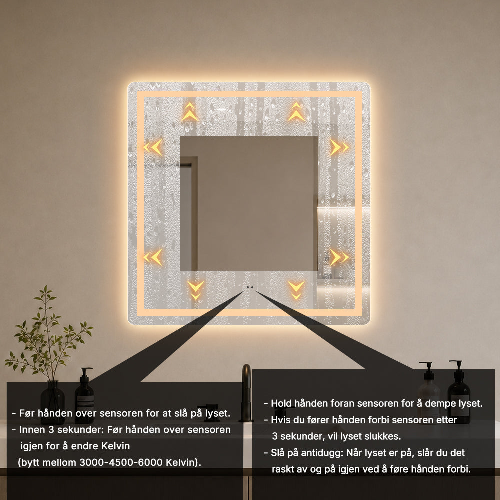 Kvadratisk Speil med Frontlight LED-lys og Antidugg 80x80 cm