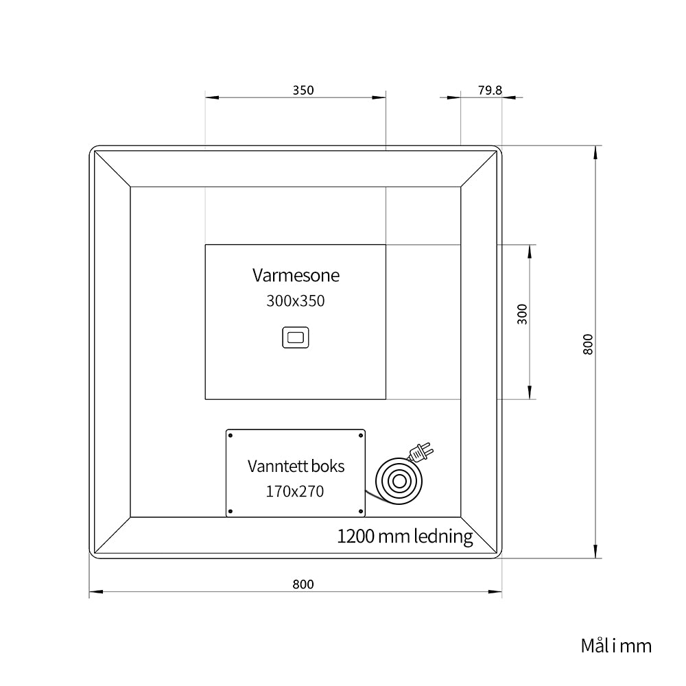 Kvadratisk Speil med Frontlight LED-lys og Antidugg 80x80 cm